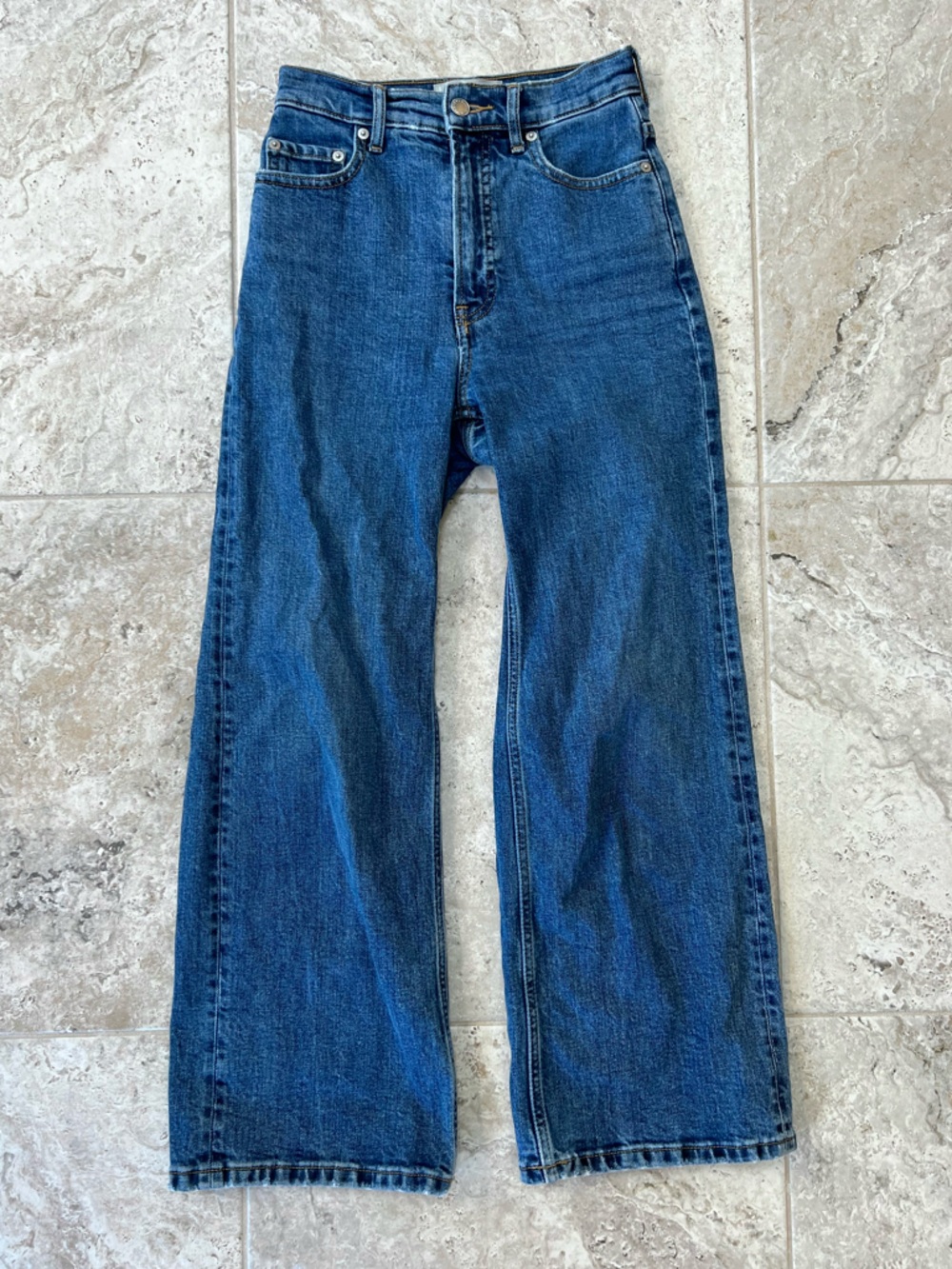 Everlane The Way-High Sailor Wide-Leg Ankle Crop Jean in Medium Blue Wash, sz 23